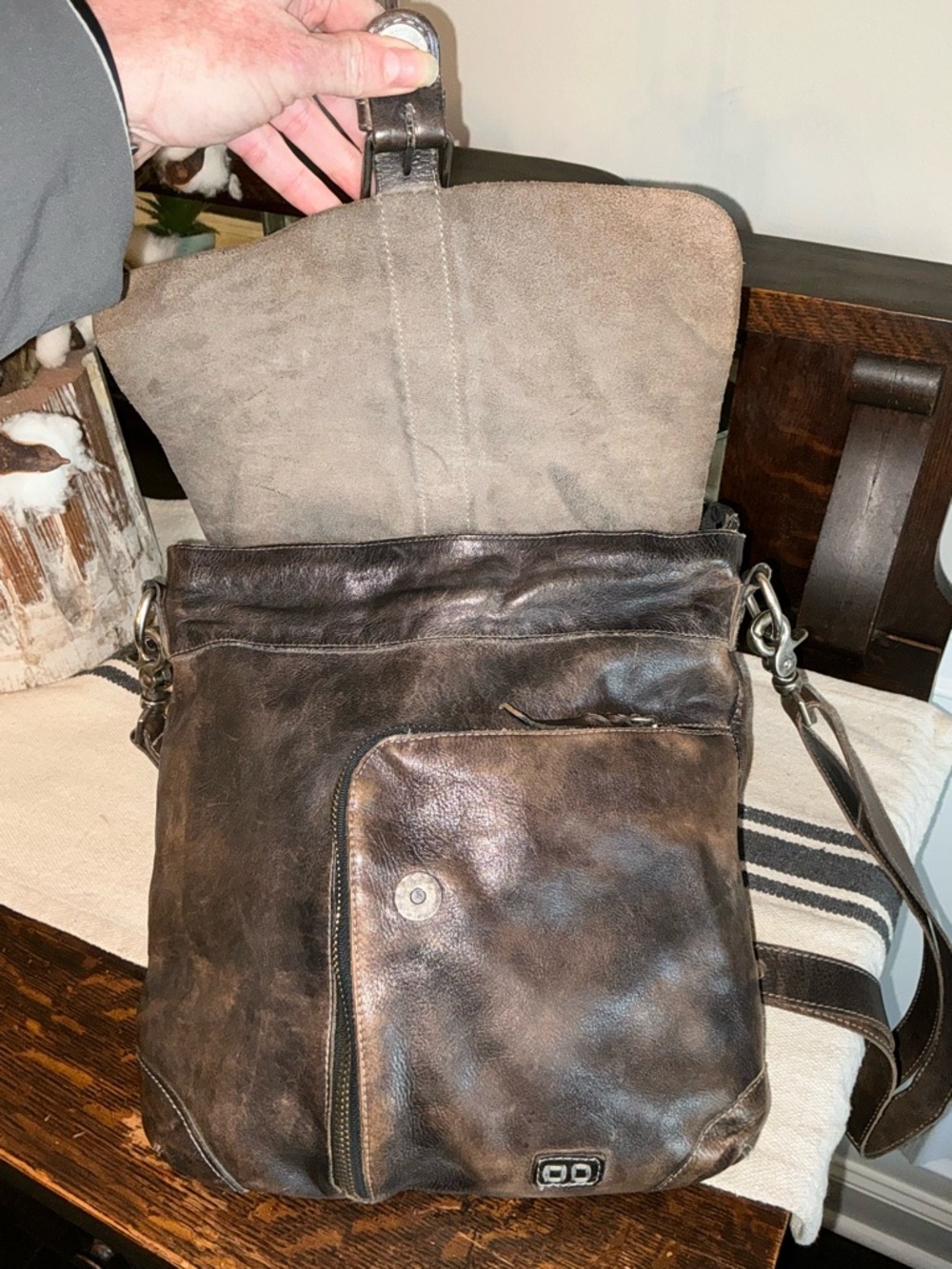 Bed Stu Jack Leather Crossbody Bag Black Rustic Retail $245 - Picture 10 of 15